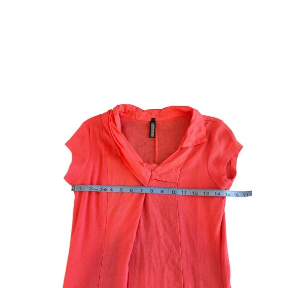 Inizio Pink Short‎ Sleeve V-Neck Lagenlook Coastal Ribbed Linen Dress Small - Picture 9 of 11